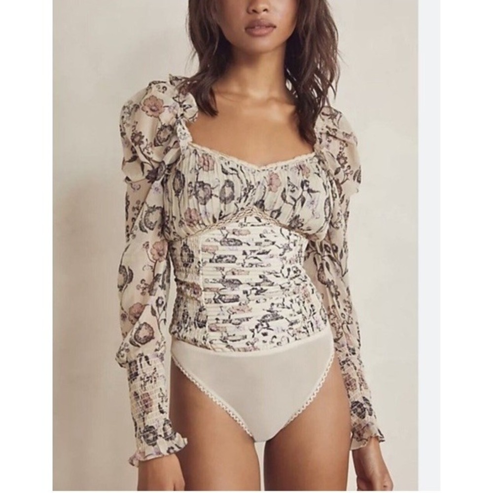 Free People Bridgerton Brunch Date Bodysuit Size S Romantic Feminine Milkmaid